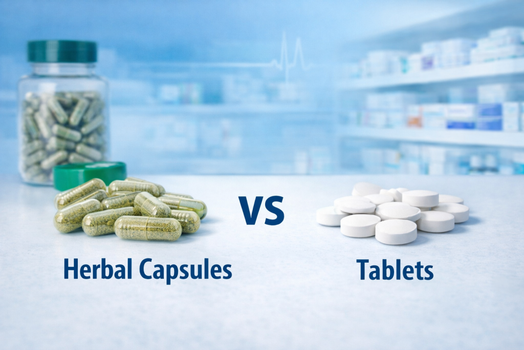 Comparison of herbal capsules and tablets used in supplements in the UAE market.